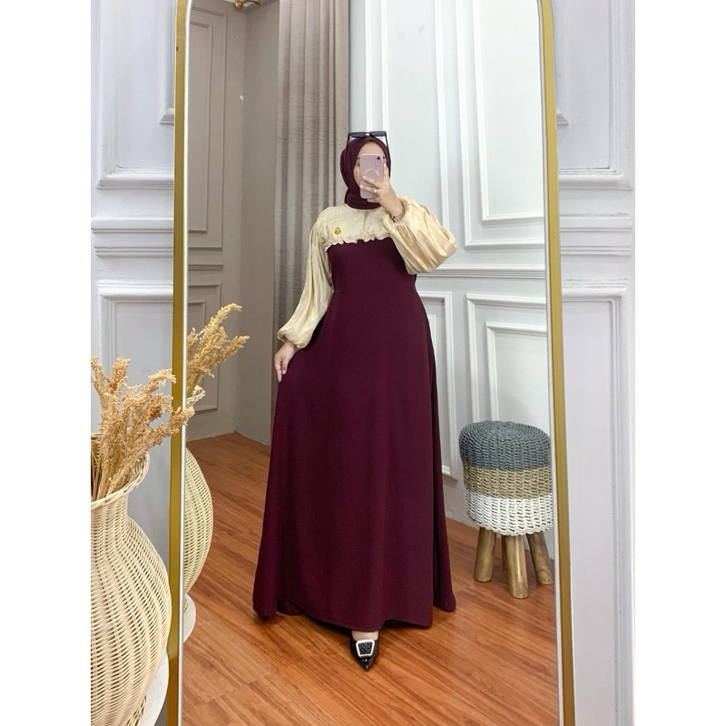 Syifa Gamis Crincle Airflow Mix Shimmer Silk ฟรีเข็มกลัดสวย/เชิญ Gamis/ล่าสุด Eid Gamis 2024/Muslim 