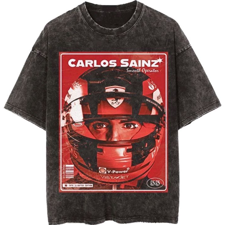 เสื้อเชิ้ต สไตล์วินเทจ สําหรับ Formula One Carlos Sainz F1 Ferrari