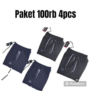 (Beli 1 isi 4) Celana running pria jogging volly gym parasut micro elastis hitam