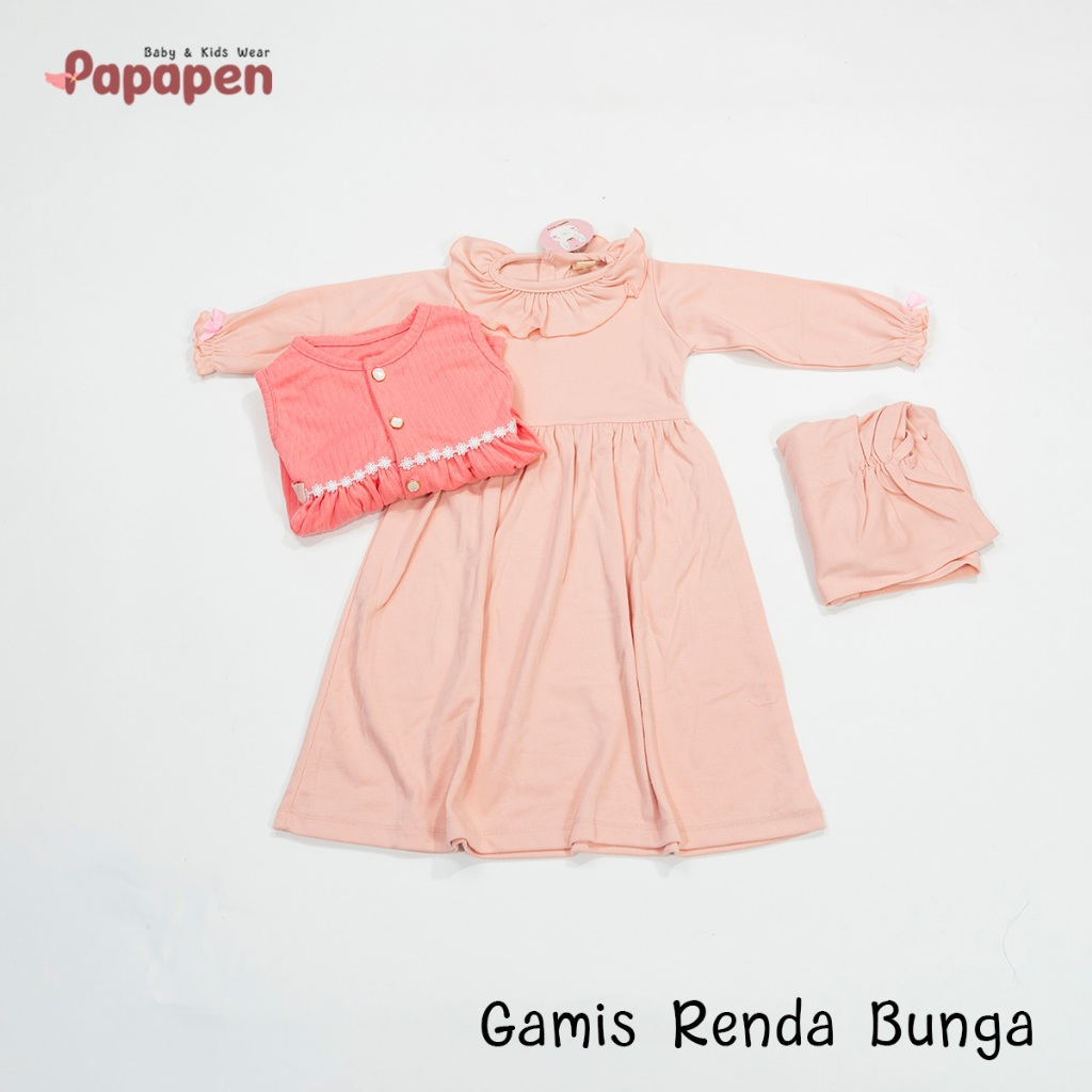 ชุดเดรสลูกไม้ลายดอกไม้ Rabbito Bunny | Gamis สําหรับเด็ก (2-3 ปี) พร้อม Bonus Hijab