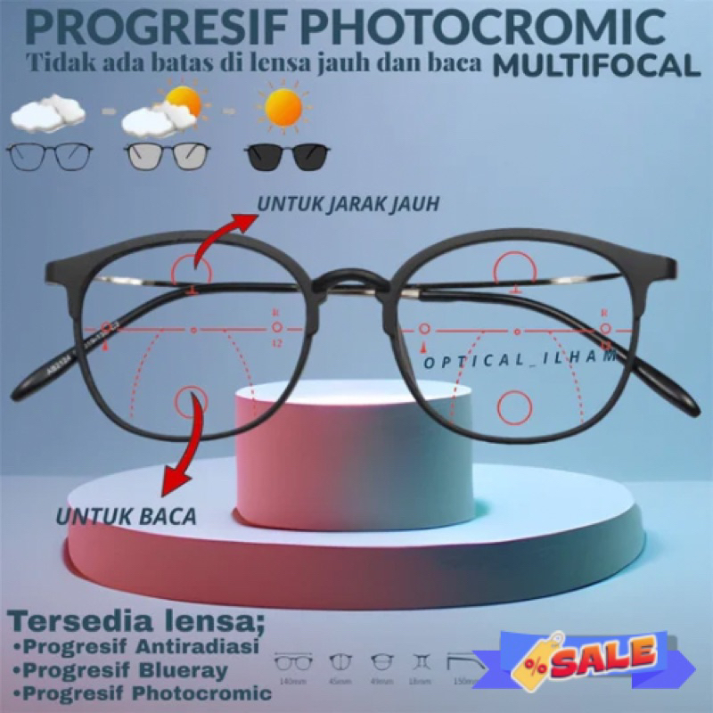 แว่นตาผู้ชายและผู้หญิง Photochromic Progressive Lens Package ANTIRADIATION แว่นตาอ่านหนังสือและเดิน 