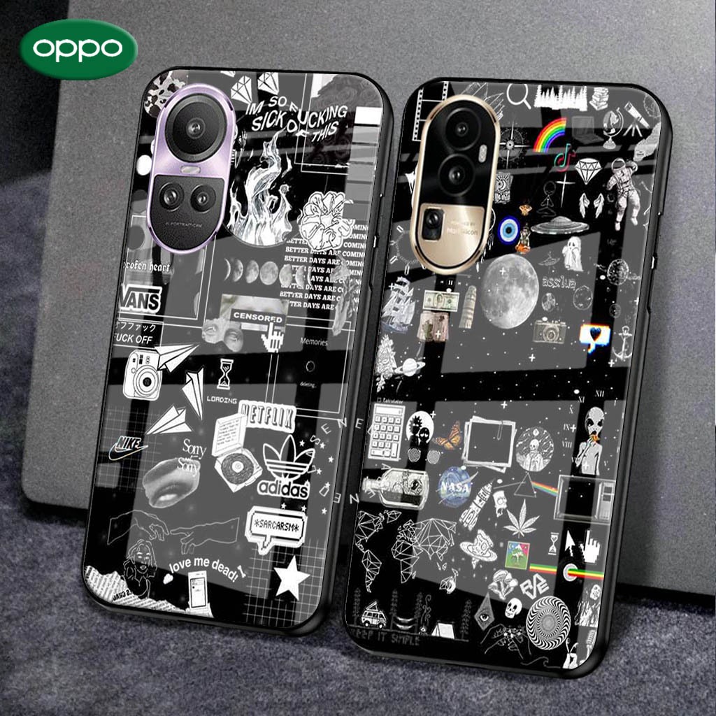 N73 Softcase Glass Case Oppo A98 A38 A58 A18 A78 A17 A77S Reno 8 8Z A57 A16K A16E A76 A96 Reno 7z 6 