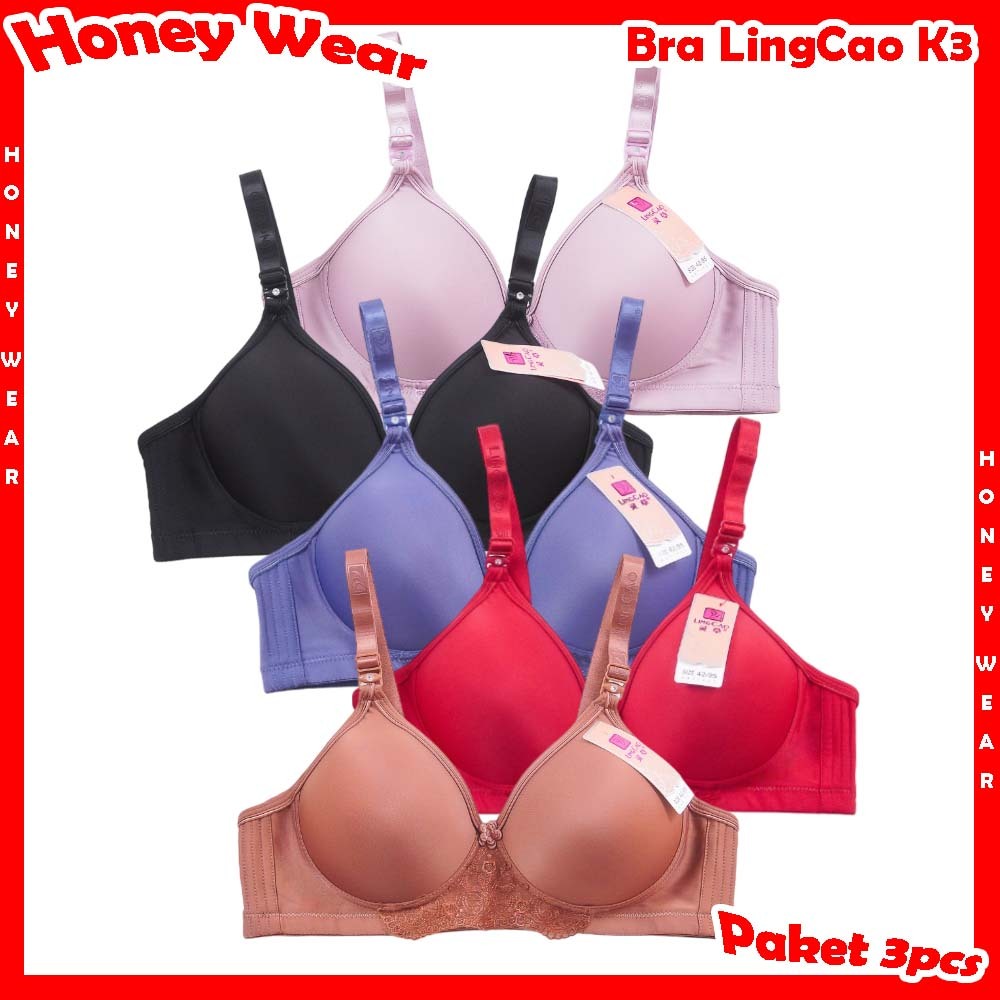 HW - SAVE PACKAGE 3 ชิ้นยกทรงสตรี Push Up โดยไม่ต้องลวด B ถ้วย 3 ตะขอคุณภาพสูงยกทรงผู้หญิง LINGCAO B