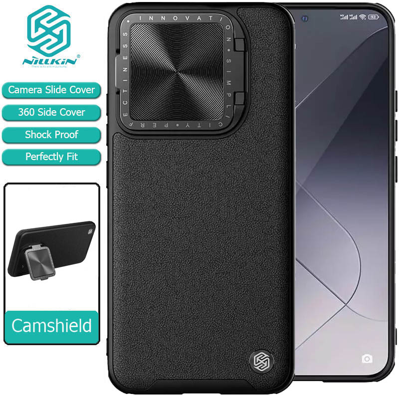 Nillkin CamshieldProp เคสหนัง Xiaomi 14 5G - Camshield Stand Cover Casing Black Shock Proof Camera Protector Guard