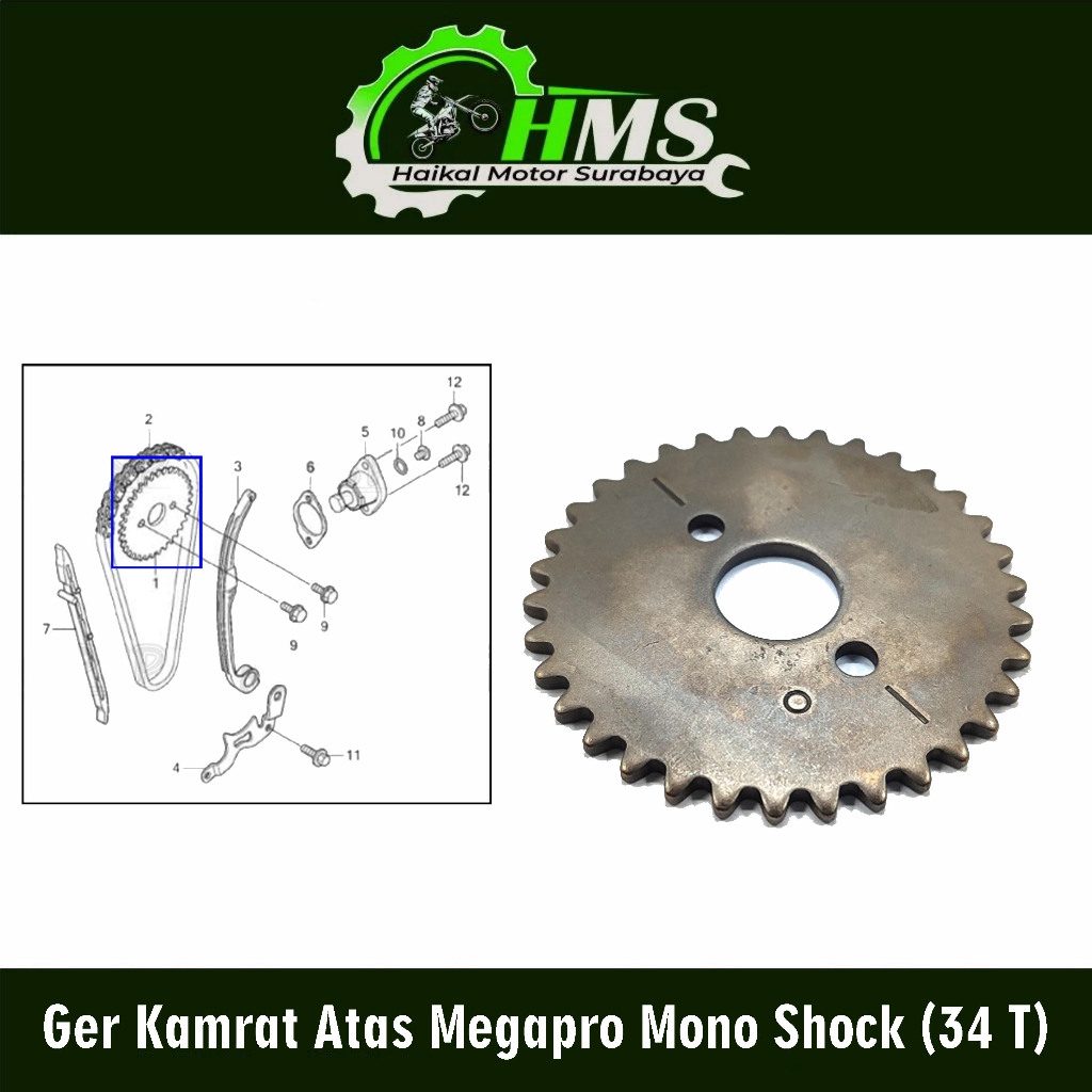 Megapro Mono Shock Upper Gear (34 T) - Large Centric Upper Gear Chain Kamprat Timing