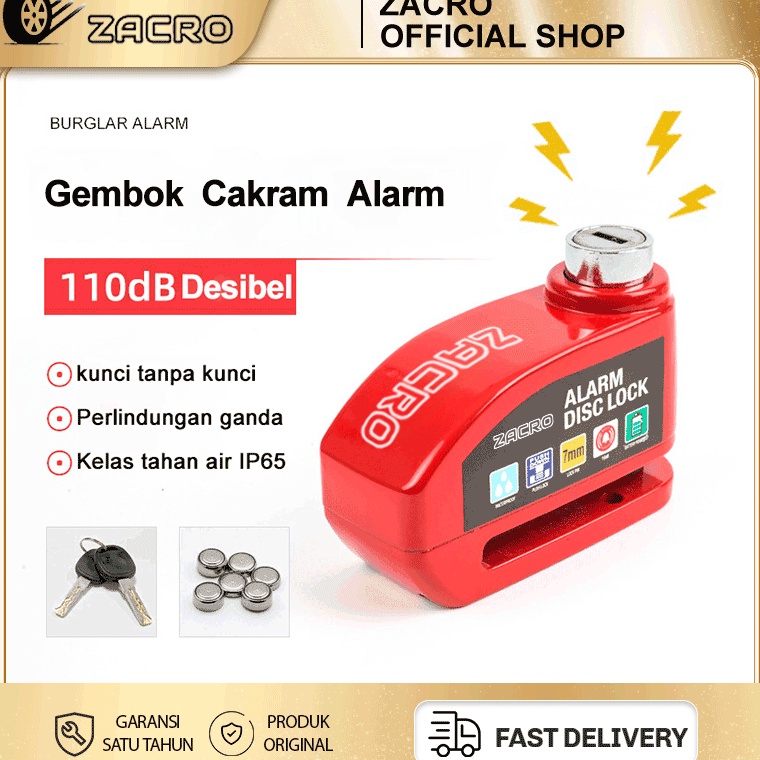 ZACRO Disc Padlock Alarm Disc Lock Anti-Theft Motorcycle Padlock Alarm Lock