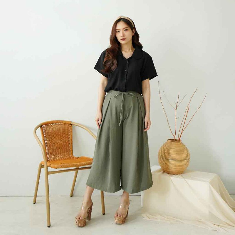 [COTTONBELLS] CASUAL JUMPSUIT WANITA JIHYUN BUTTON COLLAR SET PANTS (EO - JS 2045)