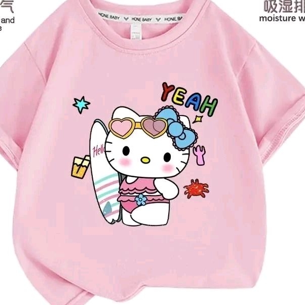 HELLO KITT*Y เสื้อยืดเล่นสนุกใน BEACH/BIRTHDAY/CUSTOM NAME