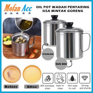 Wadah Saringan Minyak 1Liter /Oil Pot 1000ML Stainless Anti Karat/ Gelas Saring Sisa Minyak Goreng