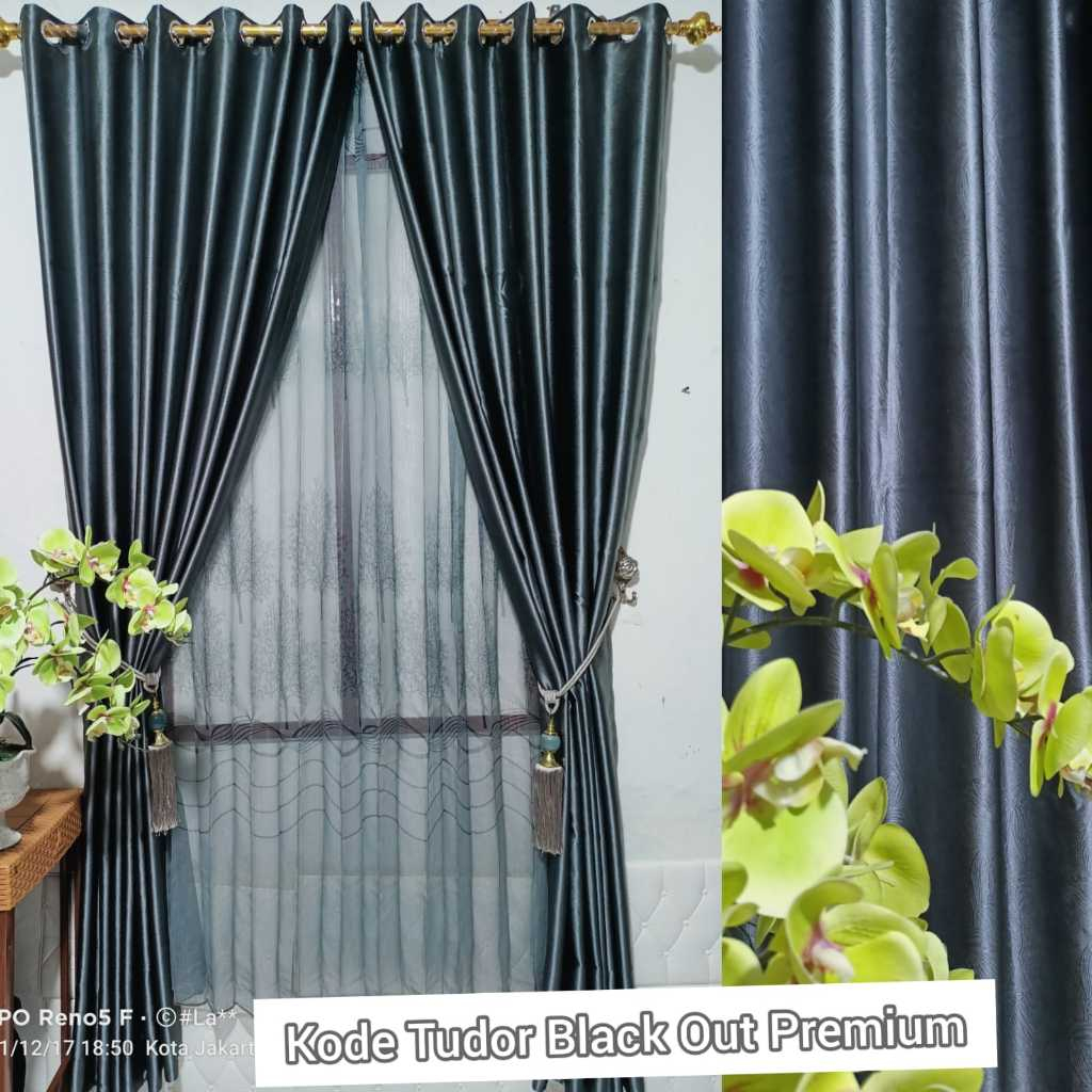 ผ้าม่านทึบแสงธรรมดาคุณภาพพรีเมี่ยมพร้อม Tudor Motif - ฟรีพู่เชือก