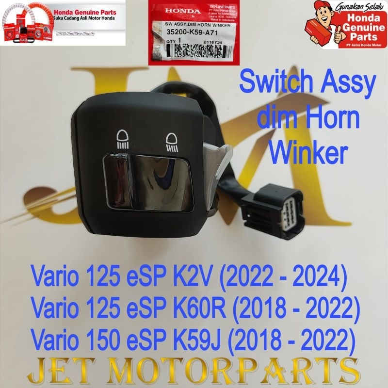 TOMBOL 35200K59A71 Switch Assy Dim Horn Winker ผู้ถือปุ่มสวิทช์ซ้าย Dimmer Horn Vario 125 Vario 150 