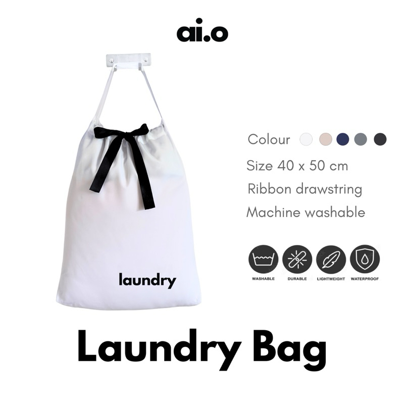 Aio Aesthetic Travel ถุงซักผ้าจัมโบ้แขวนถุงเก็บเชือกรูดเสื้อผ้าสกปรกถุงซักผ้า