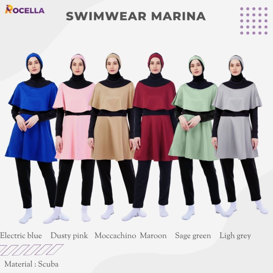 Rocella Marina ชุดว่ายน้ําสตรีและดําน้ํา Hijab Muslimah Hijab