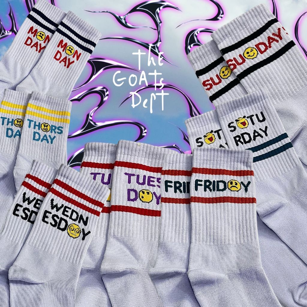 The Goats Dept - 7 Days A Week Daily Socks Original / tgd1044 น่ารักเย็นวินเทจชื่อ ถุงเท้าสําหรับผู้