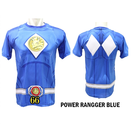 เสื ้ อยืด Power Ranger สีฟ ้ า เด ็ กและผู ้ ใหญ ่ พิมพ ์ เต ็ ม FPS-66