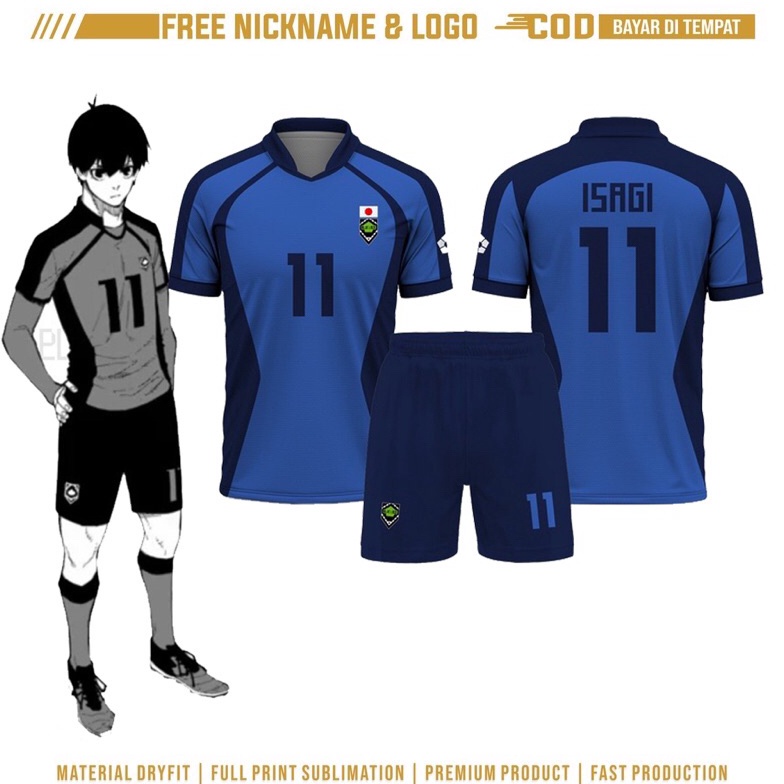 CODE B87K เสื้อฟุตบอลฟุตซอลพร้อม VL Anime Blue Lock Eleven พิมพ์ลายเต็ม