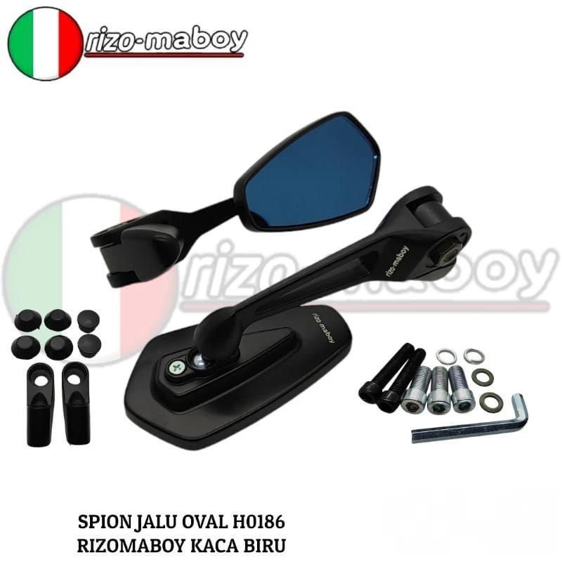 Rizoma Racing Octa RIZO MABOY กระจกมองหลังซีรีส์สีดําพร้อมกระจกสีฟ้าและสีขาวสําหรับรถจักรยานยนต์กีฬา