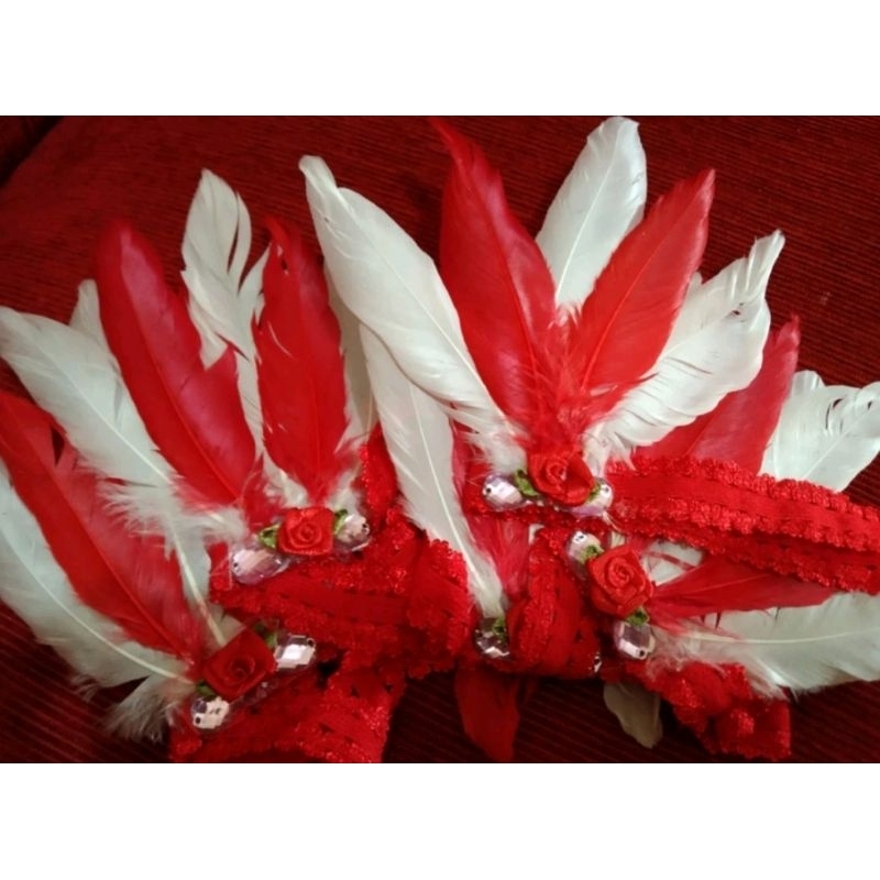 Merah PUTIH ที่คาดผม Feather BANDANA สีแดงและสีขาว ที่คาดผม Carnival Feather HEADPIECE