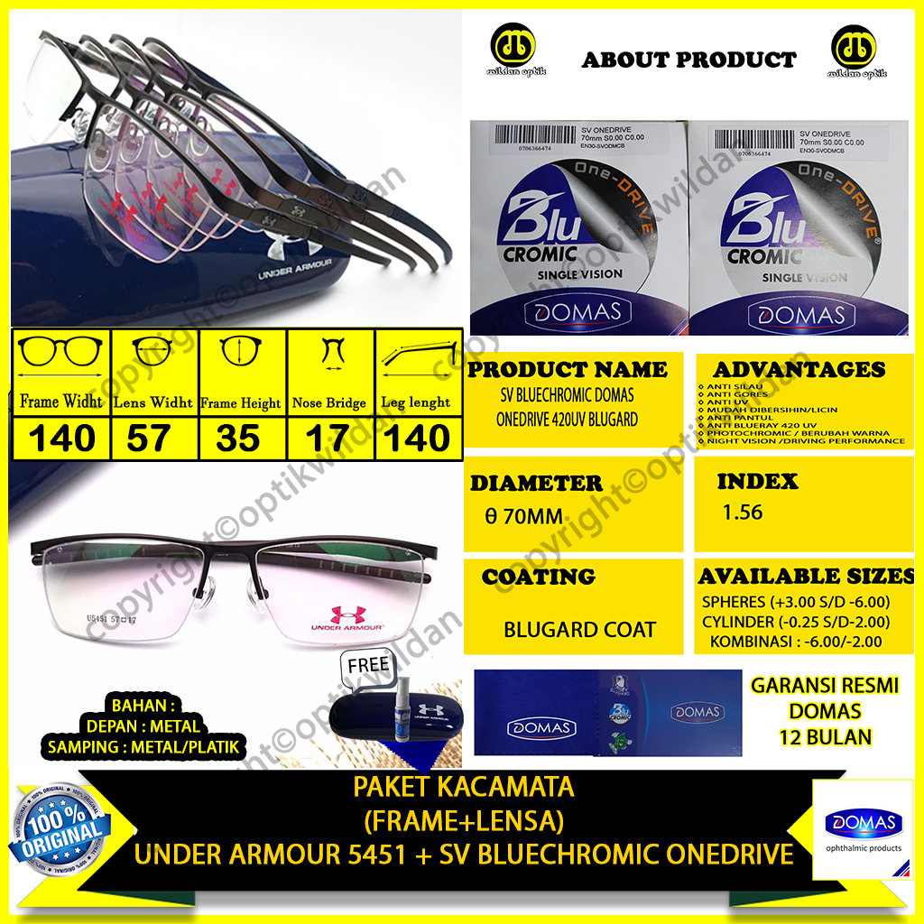 Onedrive Bluechromic Blugard Coat Domas Night Vision 5451 แพ็คเกจแว่นตาผู้ชาย