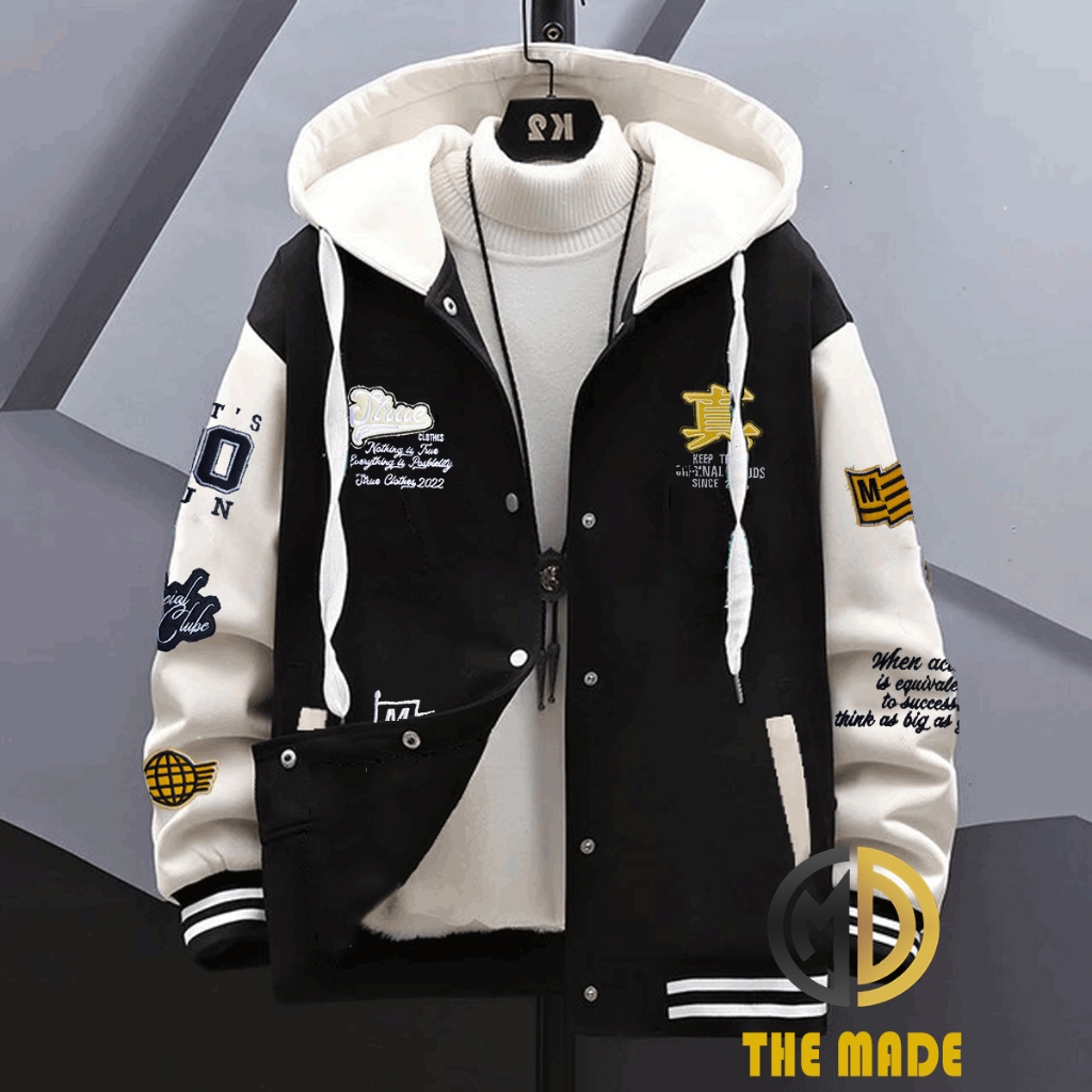 Varsity Baseball Jacket Beanie ปัก Motif วัสดุหนา สําหรับผู้ชายและผู้หญิง พร้อมปัก Varsity Hoodie