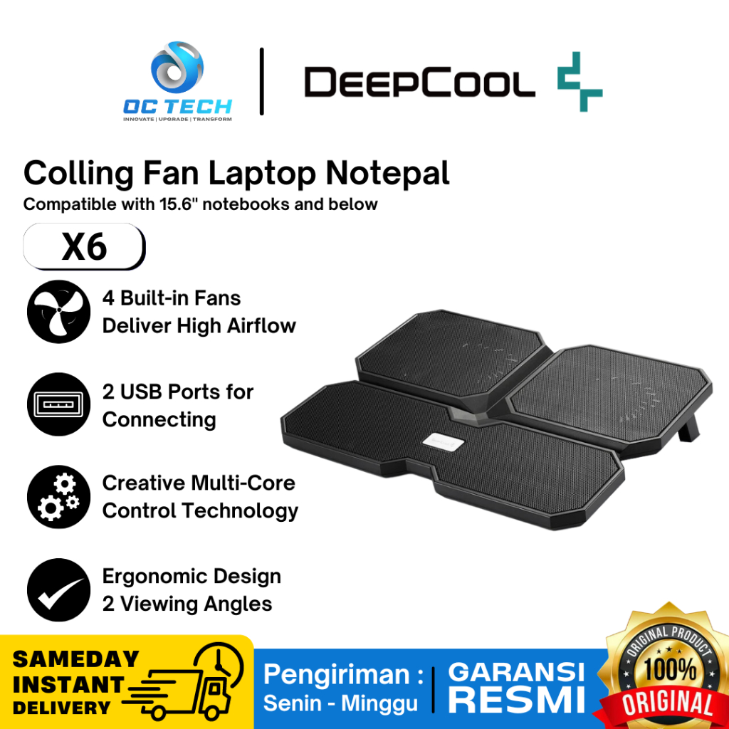 DEEPCOOL MULTI CORE X6 LAPTOP COOLER 4 พัดลม UPTO 15.6" COOLING PAD LAPTOP COOLER Original Official 