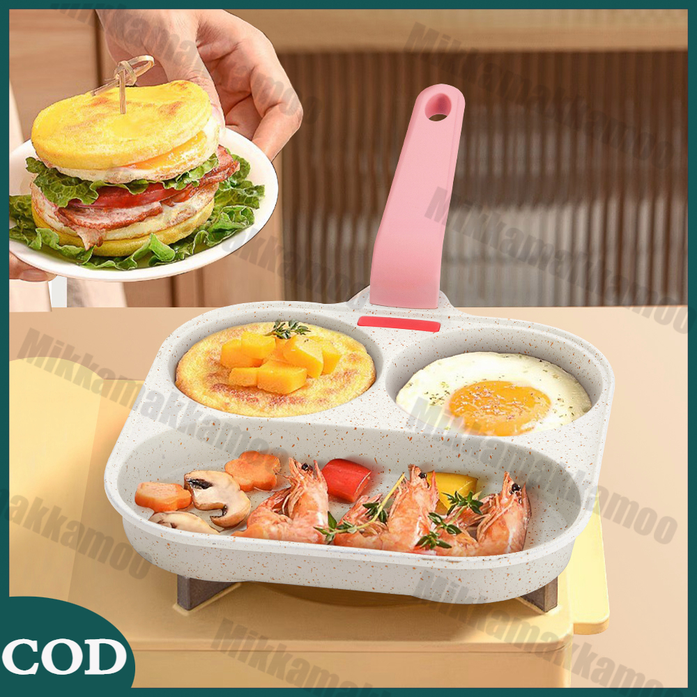 19 ซม.ไข่ทอด Omlet กระทะสีชมพู 3 Dividers Non-Stick Mini Pancake กระทะอเนกประสงค์ปฏิบัติมัลติฟังก์ชั