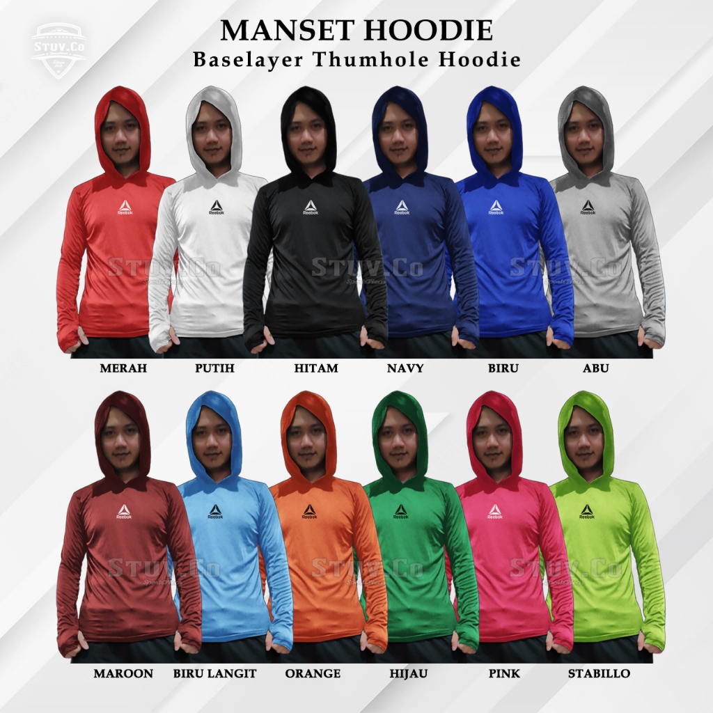 Baselayer CUFF HOODIE LONG SLEEVES SPORTS FOOTBALL FUTSAL GYM FITNESS ผู้ชายผู้หญิง 12 สี