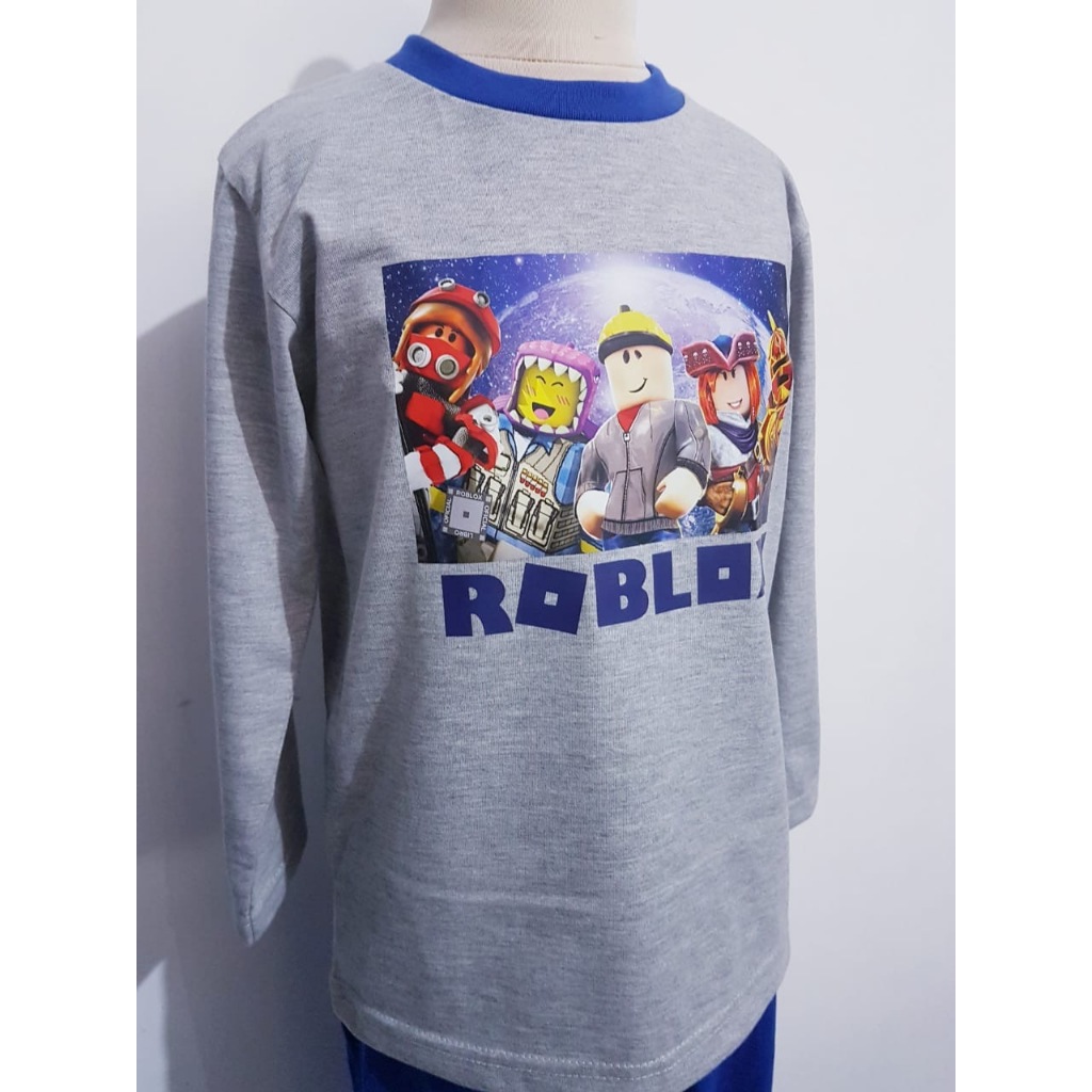 Hello Pyjamas - Roblox Boys T-Shirt Pyjamas Set สีเทาตรวจสอบ