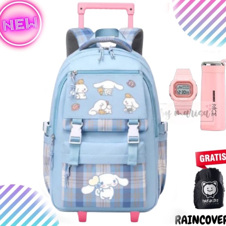 CODE B73D กระเป๋ารถเข็นสําหรับเด็กผู้หญิงโรงเรียนอนุบาลกระเป๋านักเรียนเด็กประถมพร้อมโบนัส cinnamorol