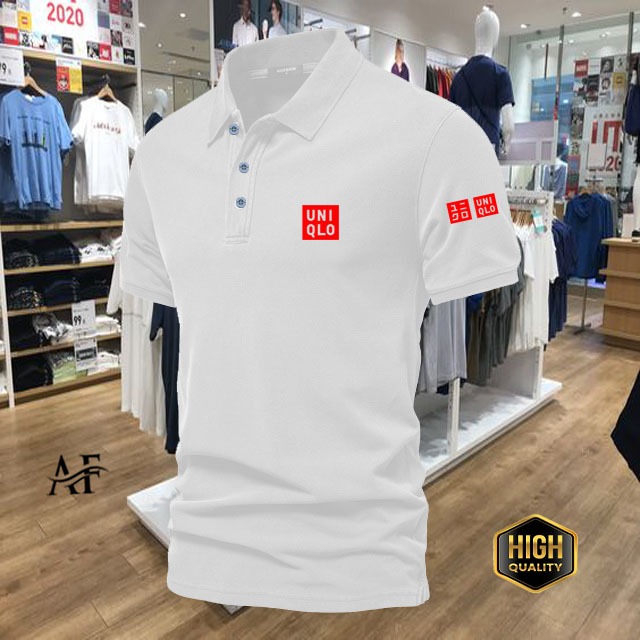 UNIQLO Merah Coolest.....เสื้อโปโล ยูนิโคล่ + สีแดงข้อความแขนโปโลเสื้อคอปกผู้ชายและผู้หญิงเสื้อยืด ดิสโทร นําเข้าคุณภาพพรีเมี่ยม