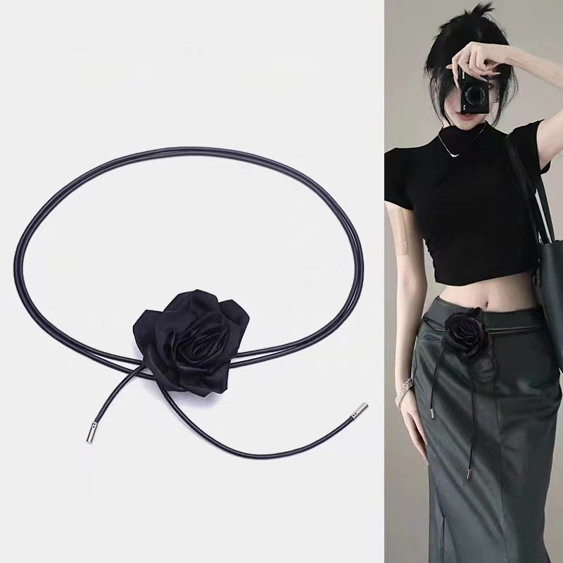 MAWAR BGS-444 สร้อยคอโชคเกอร์ดอกกุหลาบสีดําสามารถใช้เป็นเข็มขัดได้แฟชั่นอินเทรนด์ร่วมสมัย