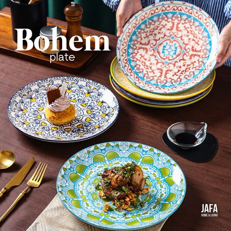 [JAFA] BOHEM จานเซรามิคขนาดใหญ่ Bohemian Motif 25 ซม. เซรามิค Western Bohemian 10 นิ้วจานใหญ่