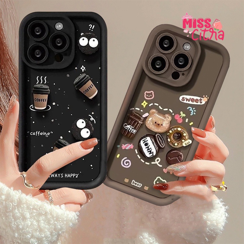 SS908 CUTE 3D COFFEE LITTLE BEAR CASING สําหรับ OPPO A1 A1K A3S A3X A3 PRO A5 A5S A7 A9 A11K A12 A15