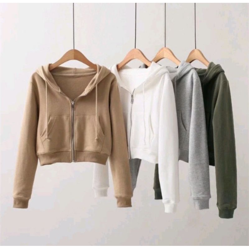 CROP HOODIE/ZPPER CROP HOODIE/WOMENS ZIPPER CROP HOODIE/KOREAN STYLE CROP ZIPPER HOODIE