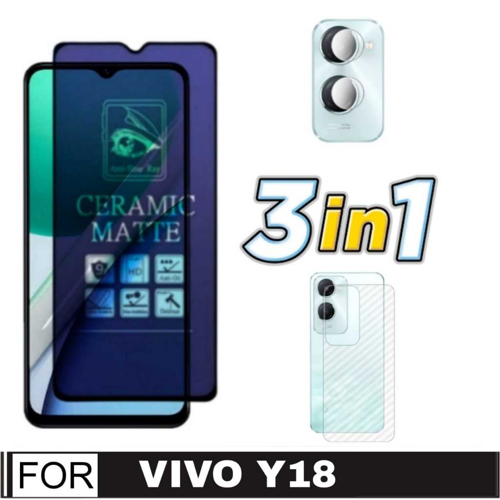 แพ็คเกจ 3 INC 1 TEMPERED GLASS VIVO Y18 MATTE ANTI BLUE