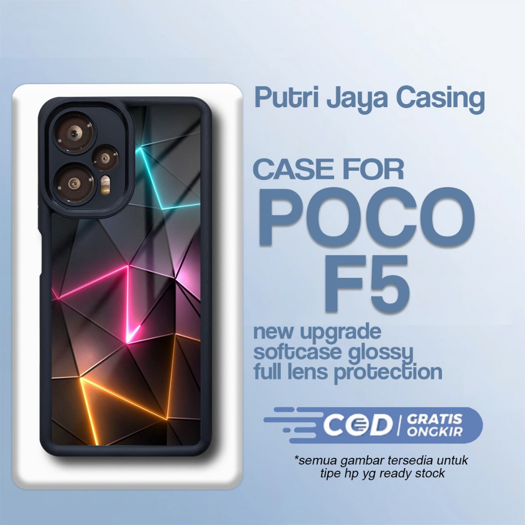 ล่าสุด P0C0 F5 Case - P0C0 F5 - Abstract Cubic Motif - Premium Glossy Softcase Hardcase Material - P