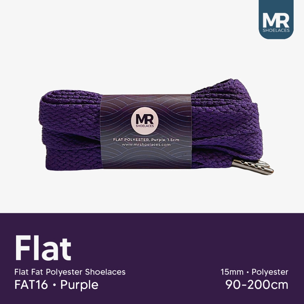Ungu Mr Shoelaces FAT16 สีม่วง (สีม่วง) แบนแบนเชือกผูกรองเท้าโพลีเอสเตอร์ 1.5 ซม. 80 ซม. 90 ซม. 100 ซม. 120 ซม. 130 ซม. 150 ซม. 180 ซม. 200 ซม. สําหรับรองเท้าผ้าใบ - เชือกผูกรองเท้าพรีเมี่ยม