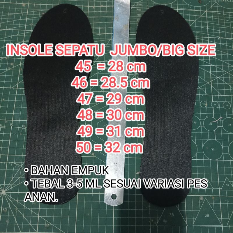 พื้นรองเท้าจัมโบ้ ขนาด 45 46 47 48 49 50 หนา 3ml - 5 ml นุ่มต่อการใช้งาน