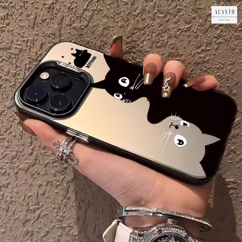 AC116 SOFTCASE SILICONE CASE CASING IMD MACAROON HOLOGRAM MOTIF KITTEN แมวสีดําสําหรับOPPO A54 A55 A
