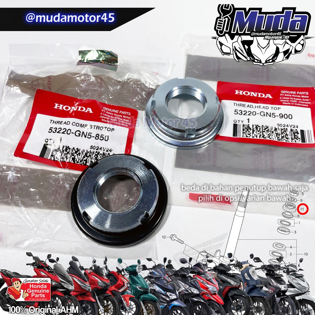 UNIVERSAL STEERING ADJUSTMENT NUT FOR AUTOMATIC BEBEK BEAT SCOOPY SPACY STYLO ADV PCX GENIO 53220-GN