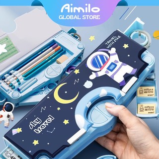 Aimilo Tempat Pensil Multifungsi Kotak Pensil Anak Lengkap Peruncing Gunting Isolasi Penghapus Penggaris Alat Tulis Sekolah