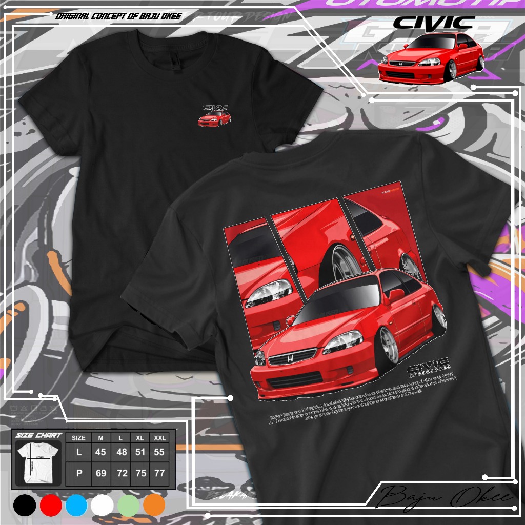 Katun Okee เสื้อยืด T เสื้อ Distro ผู้ชายผู้หญิงชายหญิง Cool Unisex Cotton Combed 24s รถ HONDA CIVIC