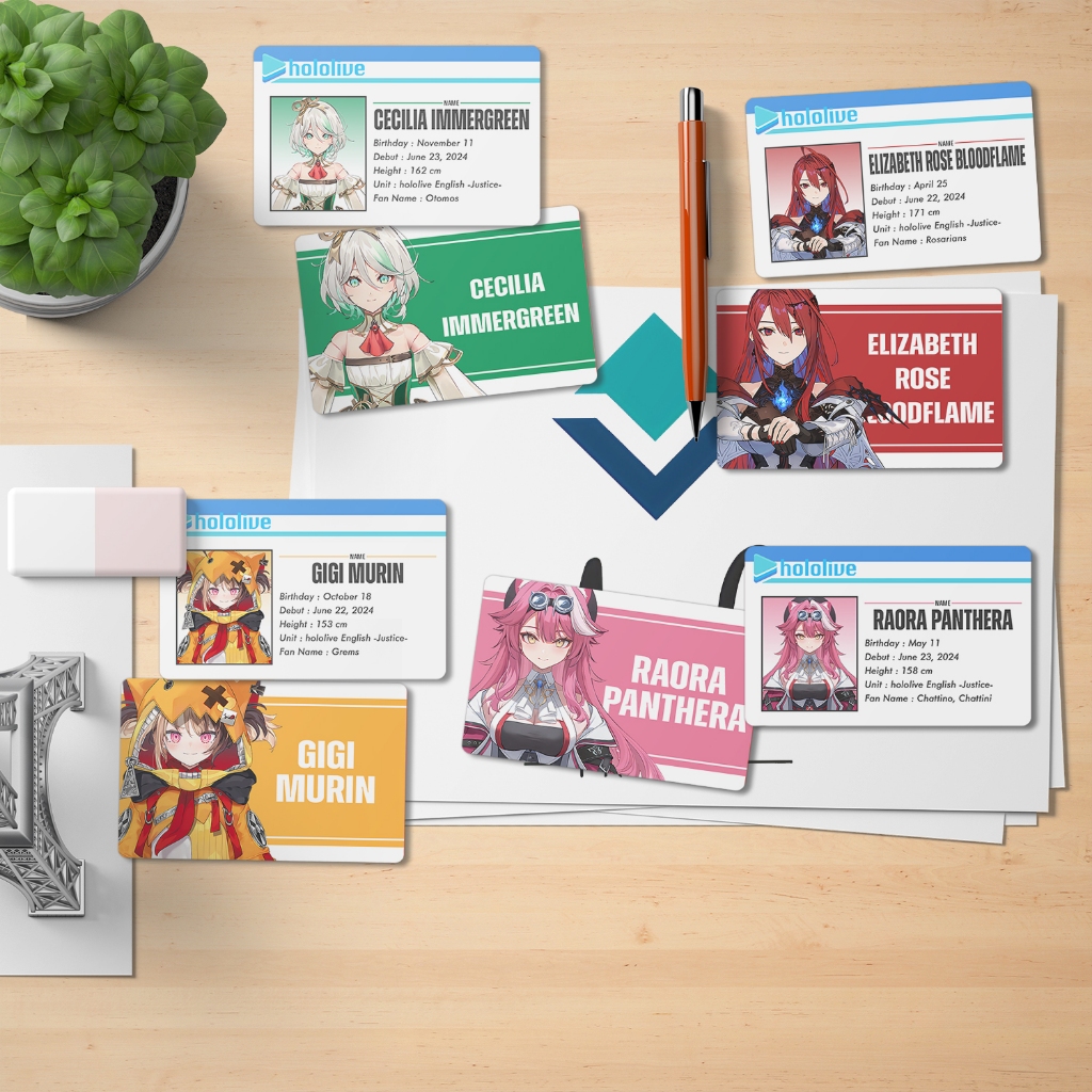 Photocard Hololive EN JUSTICE - Elizabeth Rose Bloodflame - Gigi Murin - Cecilia Immergreen - Raora 