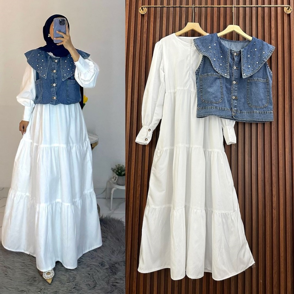 มุสลิม Gamis One ชุดฟรีเสื้อกั๊กแยกกางเกงยีนส์//DISC BAJU MUSLIM GIVANA ONE SET DRESS PLUS rOMPI