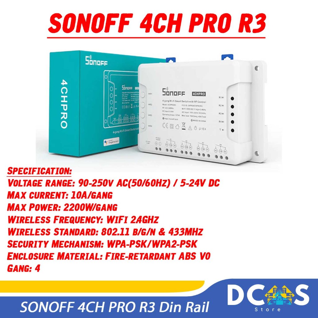 Sonoff 4CH PRO - ราง Din 4 ช่อง WiFi - RF 433Mhz แอพสวิตช์ Ewelink