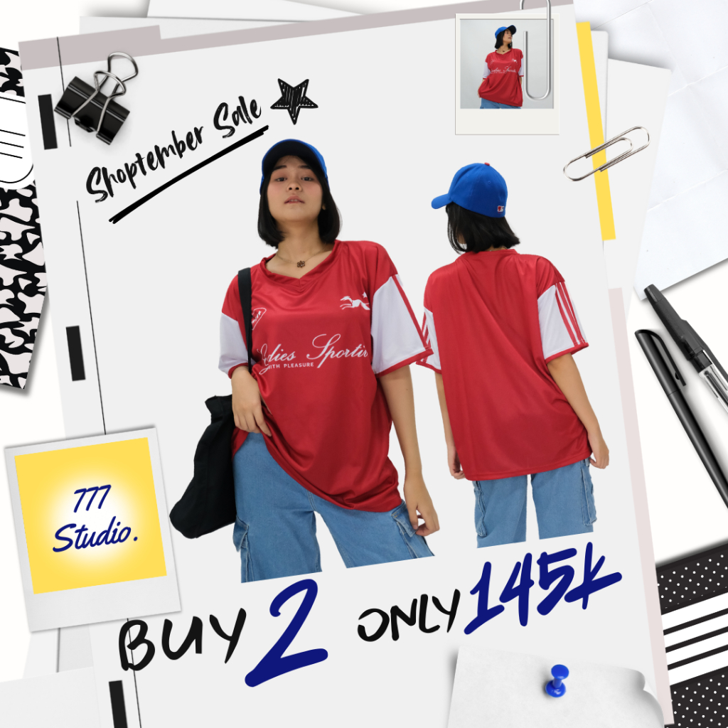 Merah Jersey Oversize Y2K GOODIES - แดงและน้ําเงิน {ขาย 500+) | 777 Studio Oversize - Oversize Y2k