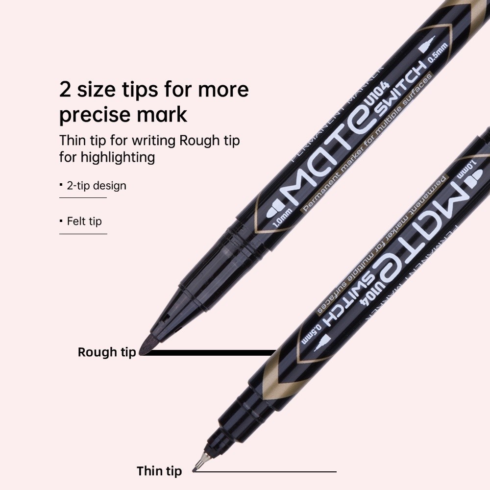 Deli Permanent Marker - 2-tip 0.5 มม./1.0 มม. แห้งเร็วปลอดสารพิษ EU104X0"