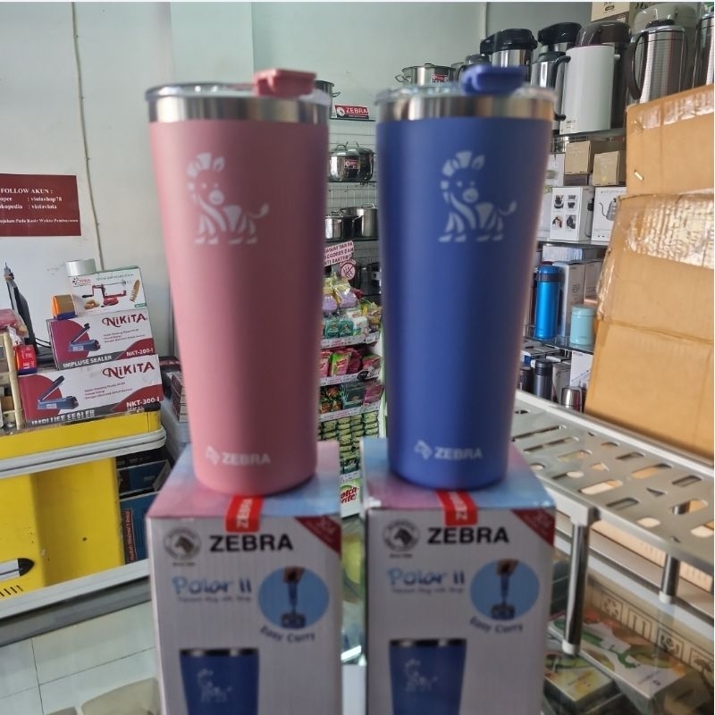 912727 แก้วน้ําสุญญากาศพร้อมสายคล้อง Pollar II 870ml สีชมพูและน้ําเงิน SUS 304 Zebra Thailand