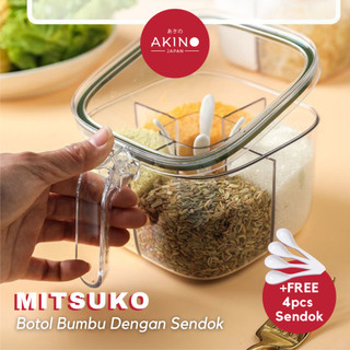 AKINO - MITSUKO Kontainer Sekat Bumbu Rempah Transparan Wadah Bumbu Dapur Minimalis Container Kue Kering Toples Cemilan Estetik Toples Bumbu 4 in 1 Gula Garam Serbaguna