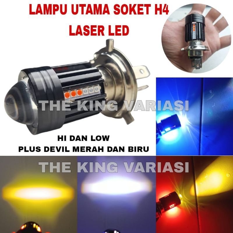 MERAH H4 เลเซอร์ LED SOCKET HEADLIGHT PLUS DEVIL DUSK RED BLUE / H4 เลเซอร์ LED DEVIL HEADLIGHT / 3 
